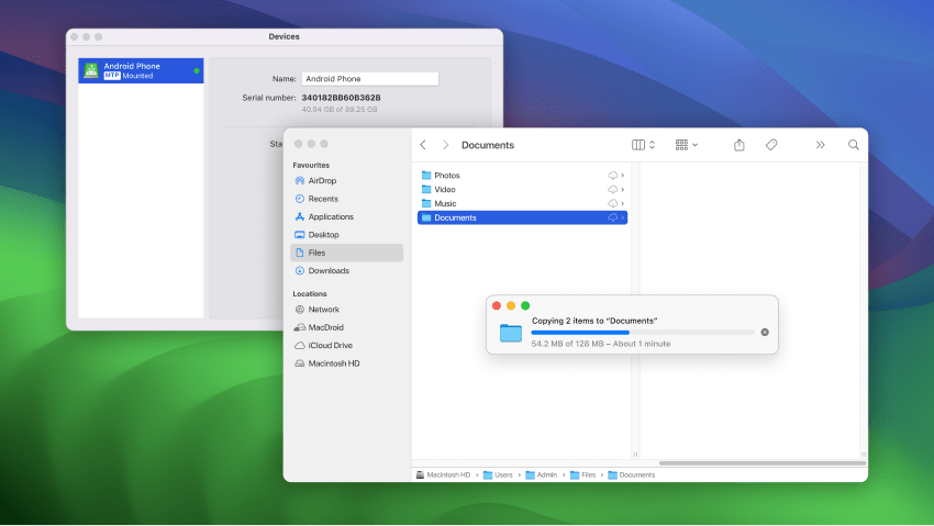 MacDroid gives you a straightforward way to move files from your Android device to Mac